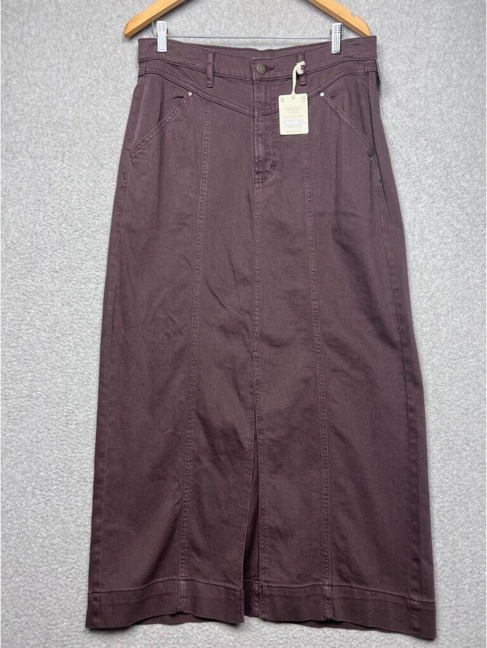 NWT ana Womens High Rise Denim Maxi Skirt 12 Brown Paneled Front Slit Jean